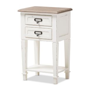 Dauphine Provincial Style Weathered Oak and White Wash Distressed Finish Wood Nightstand 
