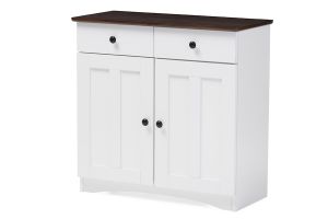 Lauren Modern and Contemporary Two-tone White and Dark Brown Buffet Kitchen Cabinet with Two Doors and Two Drawers
