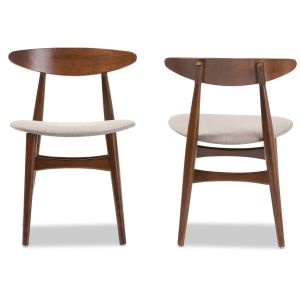 Flora Mid-Century Modern Light Grey Fabric and "Oak" Medium Brown Finishing Wood 6-Piece Dining Set