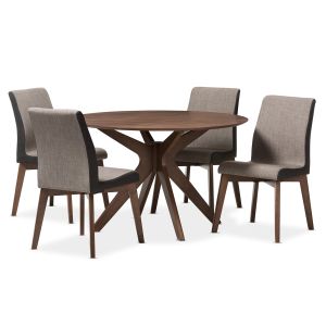 Kimberly Mid-Century Modern Walnut Wood Round 5-Piece Dining Set