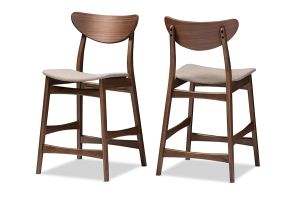 Latina Mid-century Retro Modern Scandinavian Style Light Grey Fabric Upholstered Walnut Wood Finishing 24-Inches Counter Stool (Set of 2)