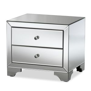 Farrah Hollywood Regency Glamour Style Mirrored 2-Drawer Nightstand