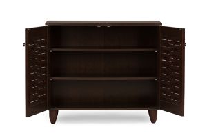 Winda Modern and Contemporary 2-Door Dark Brown Wooden Entryway Shoes Storage Cabinet