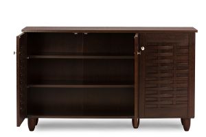 Winda Modern and Contemporary 3-Door Dark Brown Wooden Entryway Shoes Storage Cabinet