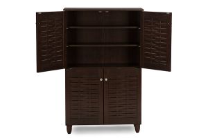 Winda Modern and Contemporary 4-Door Dark Brown Wooden Entryway Shoes Storage Cabinet