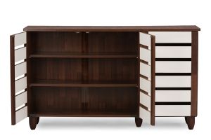 Gisela Oak and White 2-tone Shoe Cabinet With 3 Doors