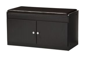 Margaret Modern and Contemporary Dark Brown Wood 2-Door Shoe Cabinet with Faux Leather Seating Bench