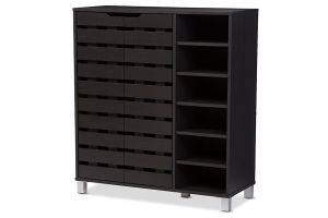 Shirley Modern and Contemporary Dark Brown Wood 2-Door Shoe Cabinet with Open Shelves
