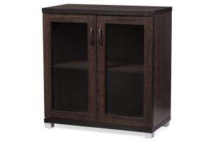Zentra Modern and Contemporary Dark Brown Sideboard Storage Cabinet with Glass Doors
