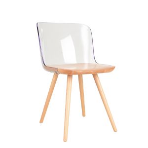 Clare Transparent Modern Accent Dining Chair with Solid Wood Legs