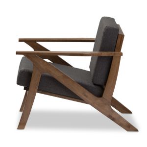 Cayla Mid-Century Modern Grey Fabric and "Walnut" Brown Wood Living Room 1-Seater Lounge Chair