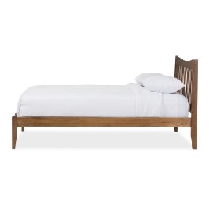 Edeline Mid-Century Modern Solid Walnut Wood Curvaceous Slatted King Size Platform Bed 