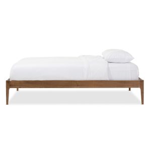Bentley Mid-Century Modern Walnut Finishing Solid Wood Queen Size Bed Frame 