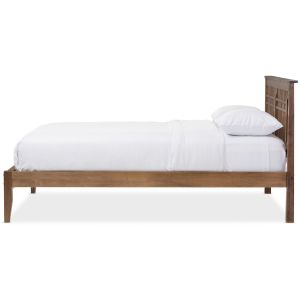 Loafey Mid-Century Modern Solid Walnut Wood Window-Pane Style Queen Size Platform Bed 