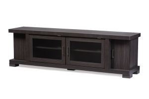 Viveka 70-Inch Greyish Dark Brown Wood TV Cabinet with 2 Glass Doors and 2 Doors