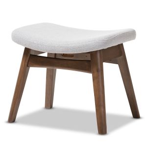 Vera Mid-Century Modern Light Grey Fabric Upholstered Ottoman