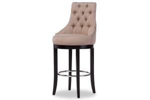 Harmony Modern and Contemporary Button-tufted Beige Fabric Upholstered Bar Stool with Metal Footrest