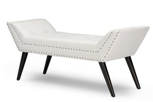 Tamblin Modern and Contemporary White Faux Leather Upholstered Large Ottoman Seating Bench
