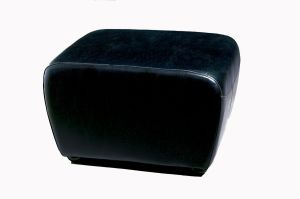 Black Faux Leather Ottoman with Rounded Sides
