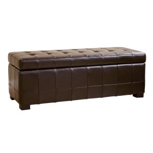Dark Brown Faux Storage Bench Ottoman with Dimples
