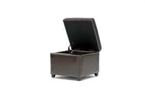 Dark Brown Faux Leather Small Storage Cube Ottoman