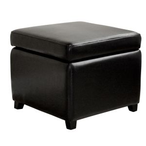 Black Faux Leather Small Storage Cube Ottoman