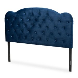 Clovis Modern and Contemporary Navy Blue Velvet Fabric Upholstered Queen Size Headboard