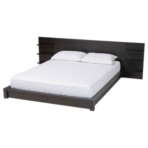 Elina Modern and Contemporary Walnut Brown Finished Wood Queen Size Platform Storage Bed with Shelves