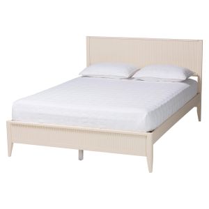Primrose Mid-Century Ivory Fluted Wood King Size Platform Bed