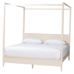 Primrose Mid-Century Ivory Fluted Wood King Size Canopy Bed