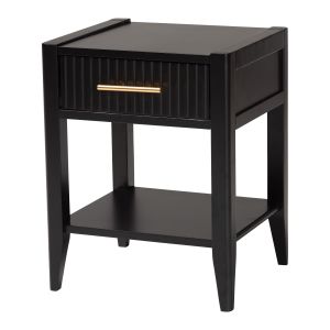 Primrose Mid-Century Black Fluted Wood 1-Drawer Nightstand