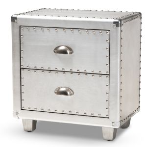 Davet French Industrial Silver Metal 2-Drawer Nightstand