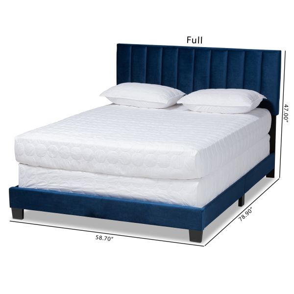 Clare Glam and Luxe Navy Blue Velvet Fabric Upholstered King Size Panel Bed with Channel Tufted Headboard