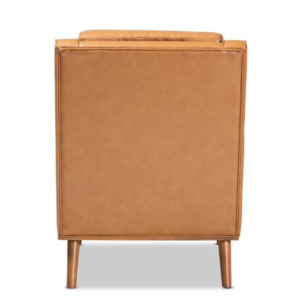 Daley Modern and Contemporary Tan Faux Leather Upholstered and Walnut Brown Finished Wood Lounge Armchair