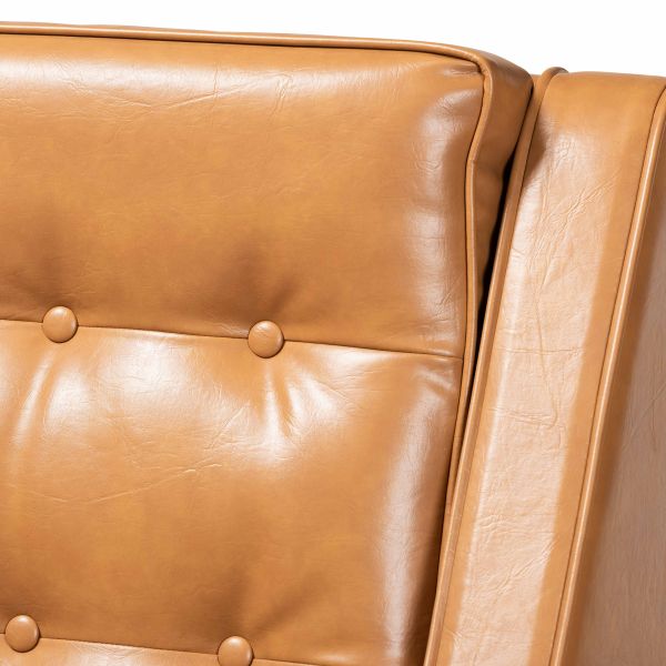 Daley Modern and Contemporary Tan Faux Leather Upholstered and Walnut Brown Finished Wood Lounge Armchair