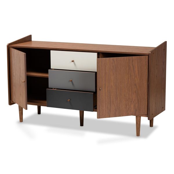 Halden Mid-Century Modern Multicolor Walnut Brown and Grey Gradient Finished Wood 2-Door Dining Room Sideboard Buffet