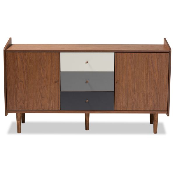 Halden Mid-Century Modern Multicolor Walnut Brown and Grey Gradient Finished Wood 2-Door Dining Room Sideboard Buffet