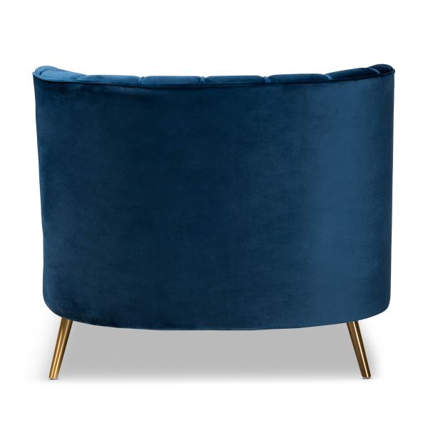Kailyn Glam and Luxe Navy Blue Velvet Fabric Upholstered and Gold Finished Chaise