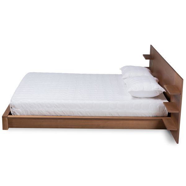 Elina Modern and Contemporary Walnut Brown Finished Wood Queen Size Platform Storage Bed with Shelves