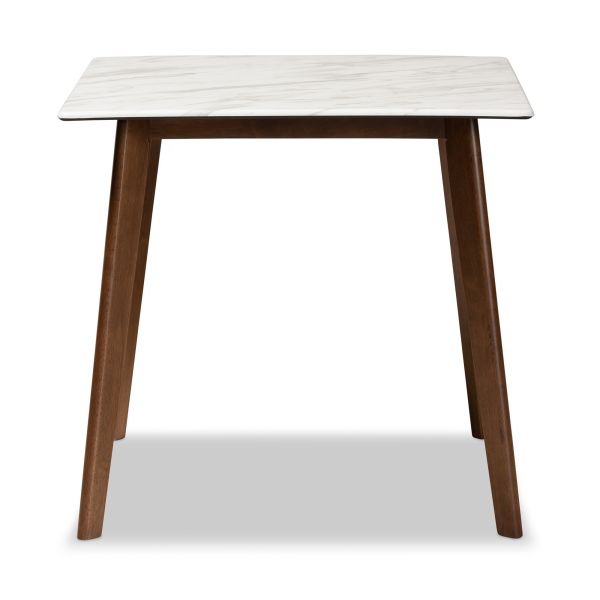 Kaylee Mid-Century Modern Transitional Walnut Brown Finished Wood Dining Table with Faux Marble Tabletop