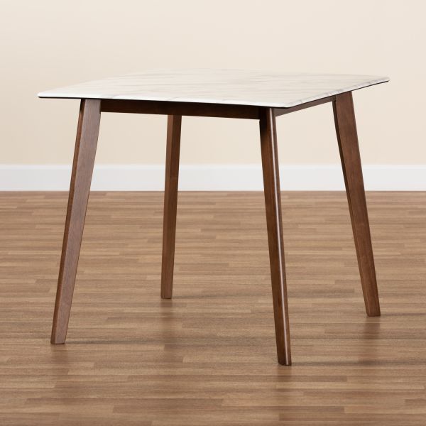 Kaylee Mid-Century Modern Transitional Walnut Brown Finished Wood Dining Table with Faux Marble Tabletop