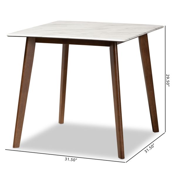 Kaylee Mid-Century Modern Transitional Walnut Brown Finished Wood Dining Table with Faux Marble Tabletop