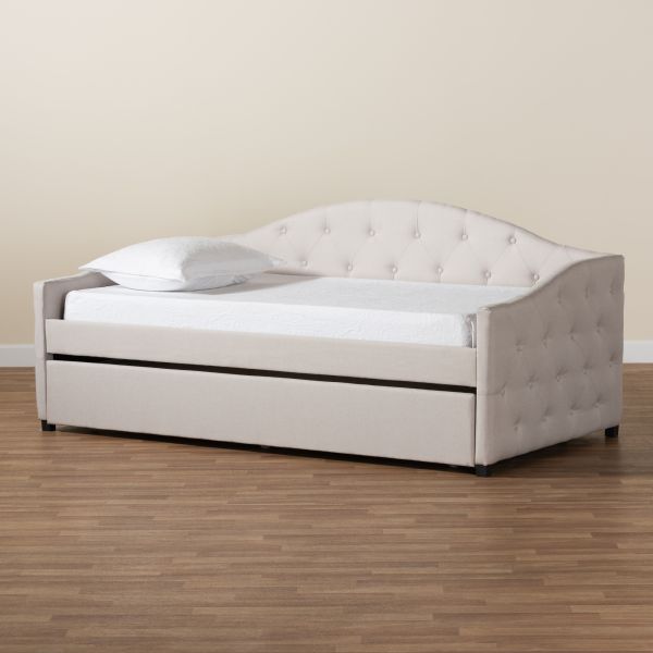 Becker Modern and Contemporary Transitional Beige Fabric Upholstered Twin Size Daybed with Trundle