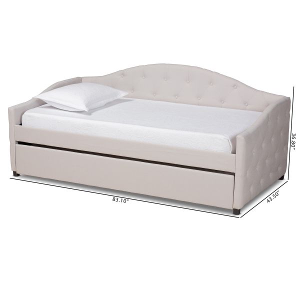 Becker Modern and Contemporary Transitional Beige Fabric Upholstered Twin Size Daybed with Trundle
