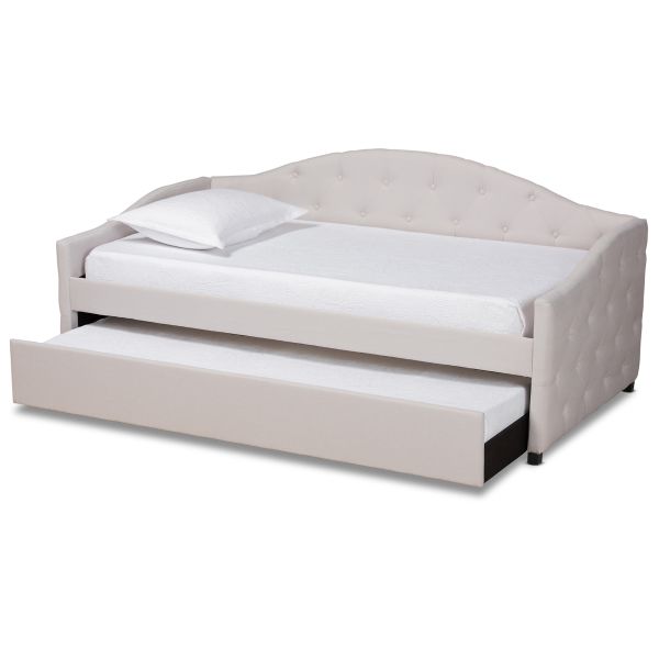 Becker Modern and Contemporary Transitional Beige Fabric Upholstered Twin Size Daybed with Trundle