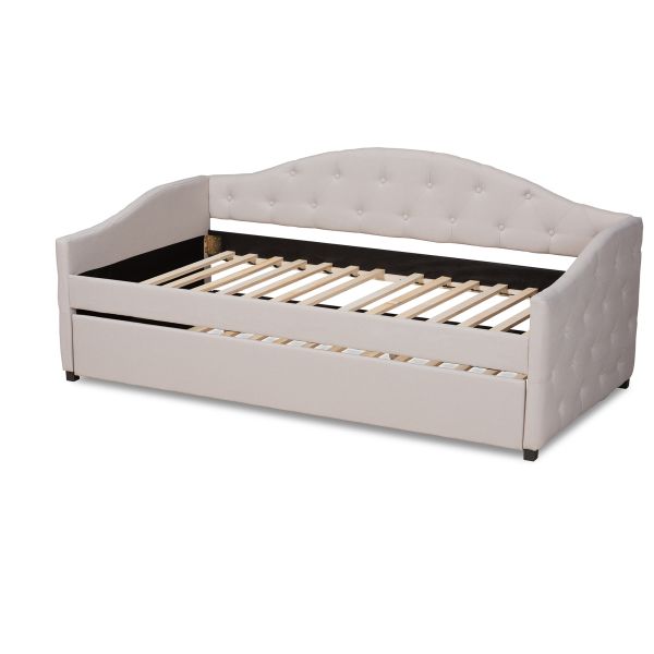 Becker Modern and Contemporary Transitional Beige Fabric Upholstered Twin Size Daybed with Trundle