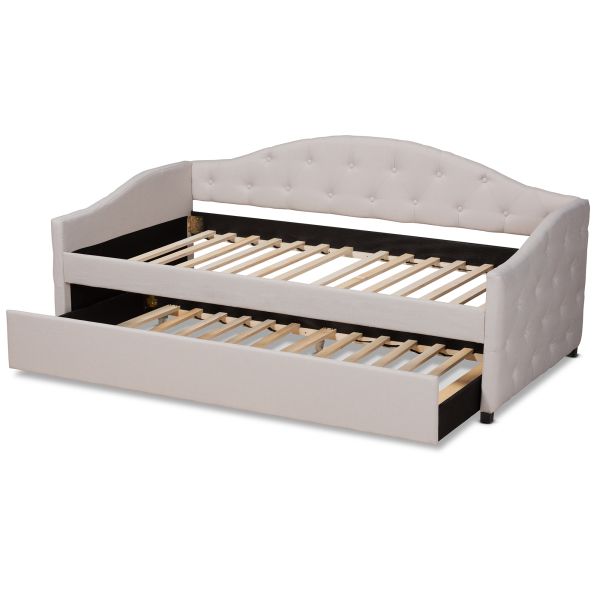Becker Modern and Contemporary Transitional Beige Fabric Upholstered Twin Size Daybed with Trundle