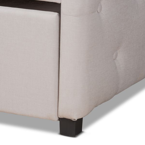 Becker Modern and Contemporary Transitional Beige Fabric Upholstered Twin Size Daybed with Trundle