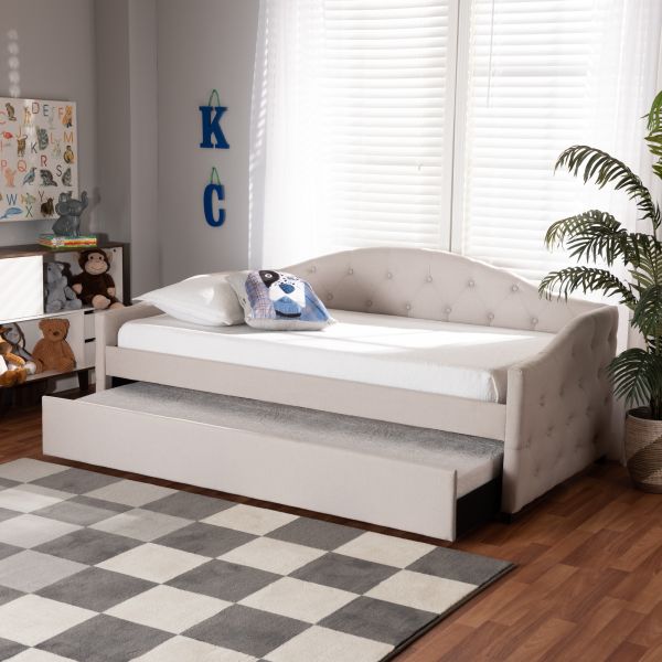 Becker Modern and Contemporary Transitional Beige Fabric Upholstered Twin Size Daybed with Trundle