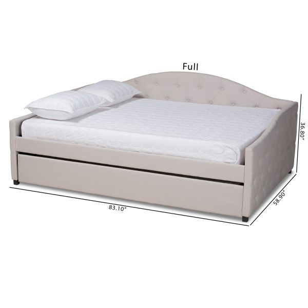 Becker Modern and Contemporary Transitional Beige Fabric Upholstered Queen Size Daybed with Trundle